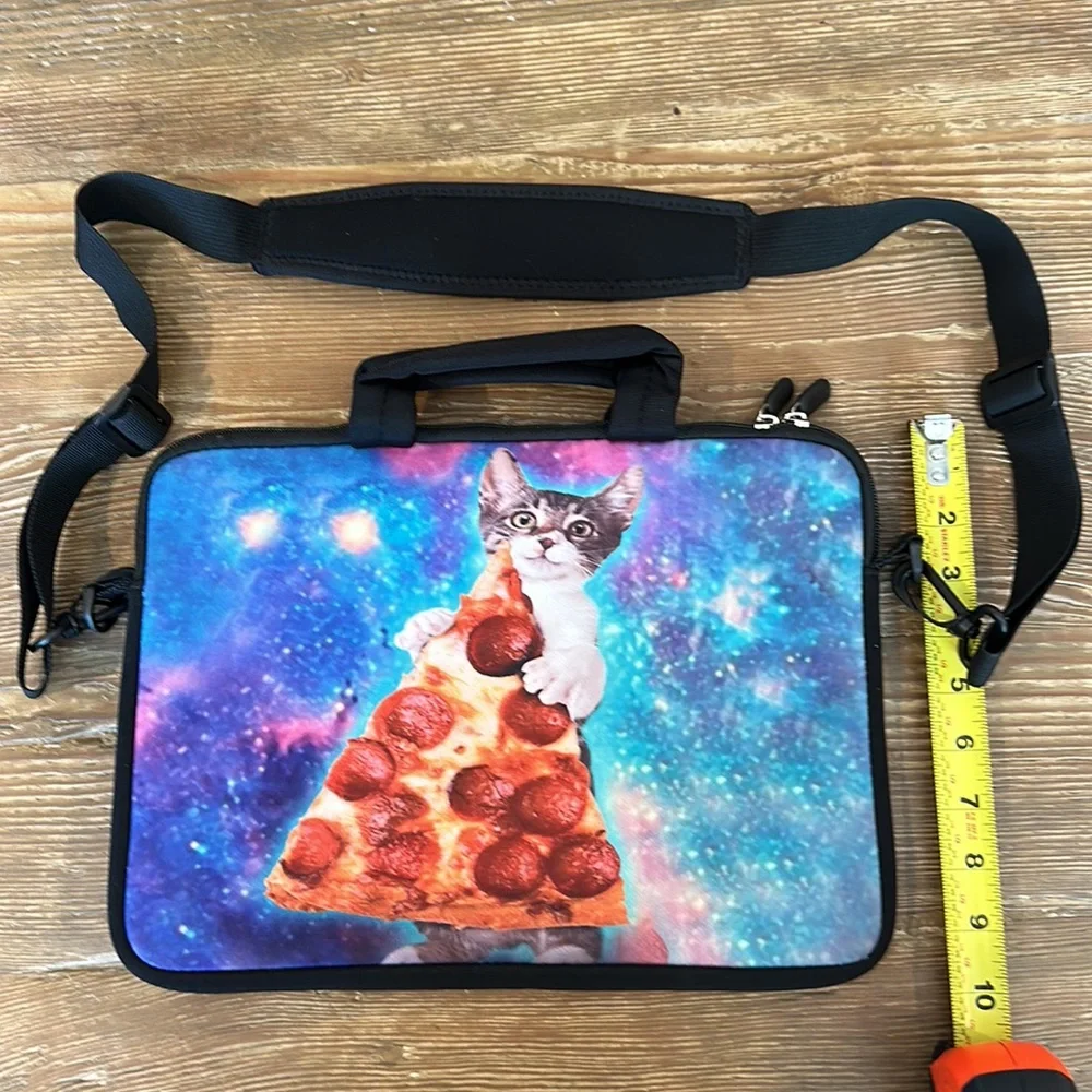 Space Cat & pepperoni pizza design sleeve padded laptop case/cover strap